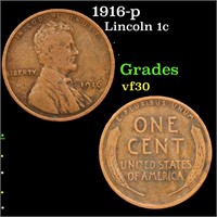 1916-p Lincoln Cent 1c Grades vf++