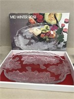 Mid winter rose glass platter