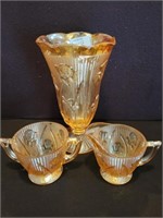 9 INCH "IRIS & HERRINGBONE" VASE, CREAMER AND