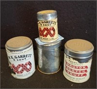 4 VINTAGE TIN SNUFF CANS - 3 WITH LABELS