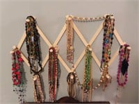 COSTUME JEWELRY NECKLACES AND HAT RACK