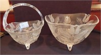 CRYSTAL, 3 FOOTED BASKET AND BOWL - MATCHING