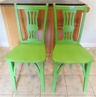 PAINTED KITCHEN CHAIRS, PAIR, GREEN PAINT