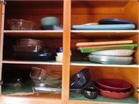 PYREX AND OTHER GLASS BAKEWARE, CUTTING BOARD,