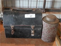 Vintage Black Lunch Pail & Tin Can