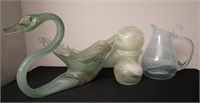 3 Pcs Art Glass - Swan, Pitcher & Bottle