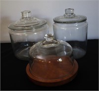 Glass Canisters & Cheese Dome w/ Wood Base