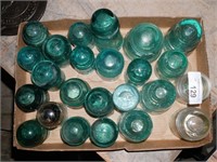 Vintage Blue & Clear Glass Insulators - Lot of 24