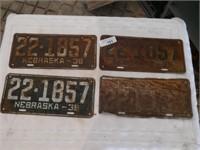 Vintage Nebraska 1935, 36 & 39 License Plates