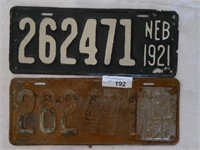 Vintage Nebraska 1920 & 21 License Plates