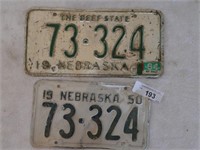 Vintage Nebraska License Plates - Lot of 2