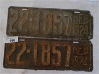 Vintage Nebraska 1924 License Plates - Lot of 2
