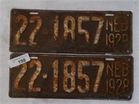 Vintage Nebraska 1928 License Plates - Lot of 2