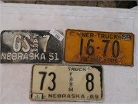 Vintage Nebraska 1951, 59 & 69 License Plates