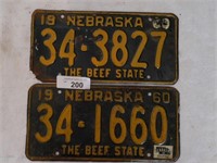 Vintage Nebraska 1960 License Plates - Lot of 2