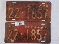 Vintage Nebraska 1946 License Plates - Lot of 2