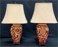 Pair Decorative Red Ceramic Lamps
