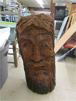 Hand Carved Wood Log Face