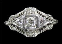 18K White gold vintage filigree four-stone diamond