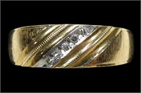 14K Yellow gold band with five round cut diamond