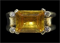 14K Yellow gold emerald cut golden sapphire in