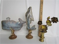 Wood Whale And Mermaid On Wood Pedestals