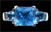 14K White gold square mix cut blue topaz with