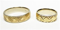 2- 14K Yellow gold Art Carved bands, sizes 6, 14,