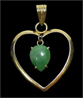 14K Yellow gold heart pendant with pear shape