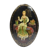 Vintage hand painted laquered Russian brooch,