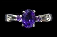 Sterling silver oval cut amethyst solitaire with