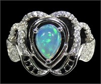 Sterling silver teardrop cabochon opal ring with