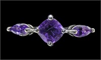 Sterling silver square and marquise cut amethyst