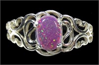 Sterling silver pink lab opal ring, size 7