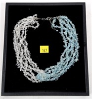 Aquamarine and quartz bead six-strand necklace