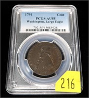 1791 Washington cent, Large Eagle (date on