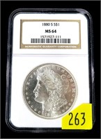 1880-S Morgan dollar, NGC slab certified MS-64
