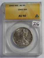 1943 ANACS AU50 50-Cent Silver Walking Liberty