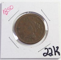 1850 Large Cent, US Liberty Head Coin