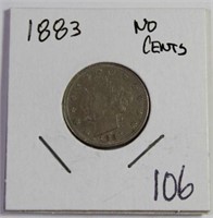 1883 No Cents Liberty V Nickel