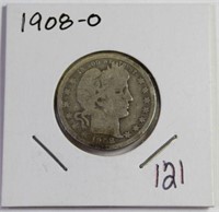 1908-O Silver Barber Quarter Coin