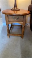 Oak end table and lamp with lead glass shade