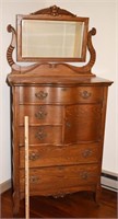 ANTIQUE OAK CHEST W/ MIRROR & HAT BOX