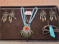 Native American Seed Necklac&Dreamcatcher Earrings