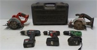 Assortment of battery powered tools.