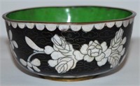 Antique Chinese Cloisonne Black White Bowl