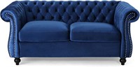 Traditional Chesterfield Loveseat Sofa, Navy Blue