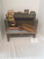 Vintage Wood Shoe Shine Box & Supplies