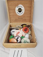 Wooden Cigar Box of Buttons