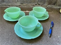 Three Jadeite cups & saucers